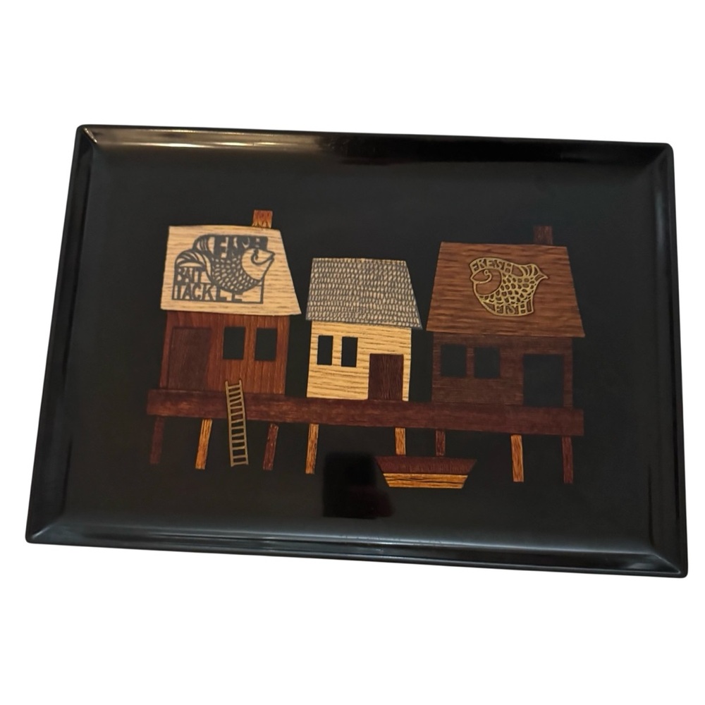 VINTAGE Courac Tray INLAID Fresh Fish Bait Fisherman Warf 15.5” X 10.5”